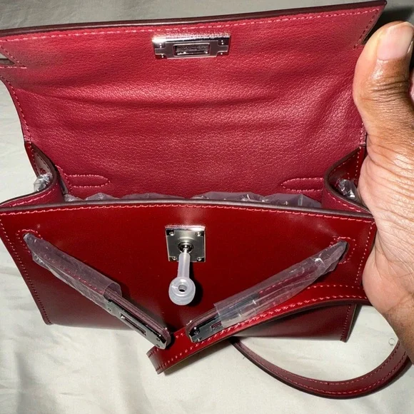 The Vault Label Eva-Elegant Red Mini Leather Handbag - Picture 5 of 6